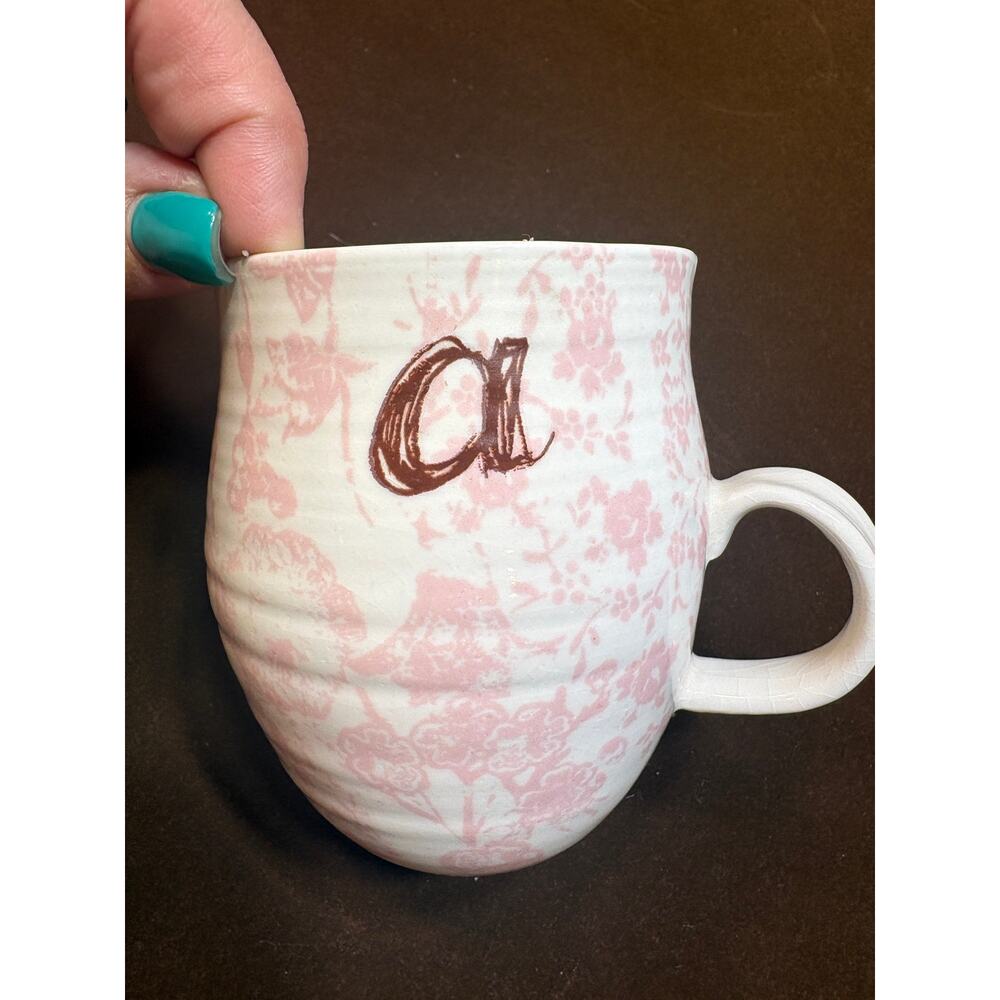 Anthropologie Home Grown Monogram Mug 'A" Pink Floral